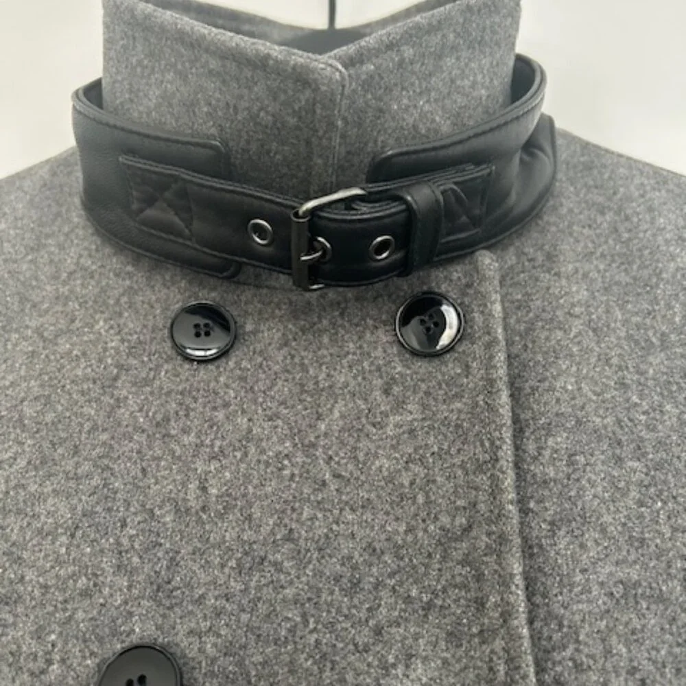 Kooples Grey Wool Blend Trench Coat with leather details - Picture 4 of 11